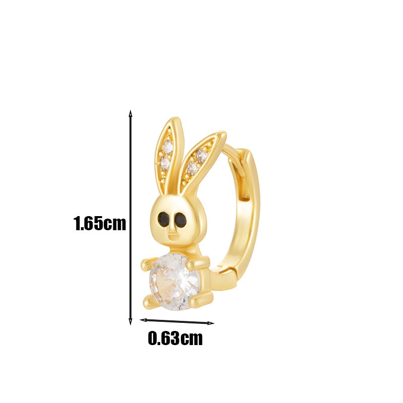 Gold Bunny Crystal Hoop Earrings