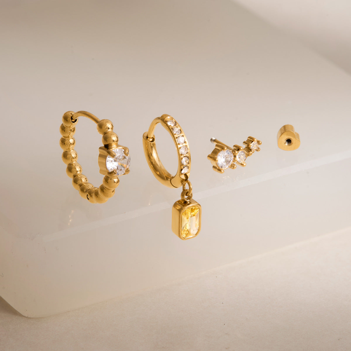 Golden Trio Huggie Earring Set