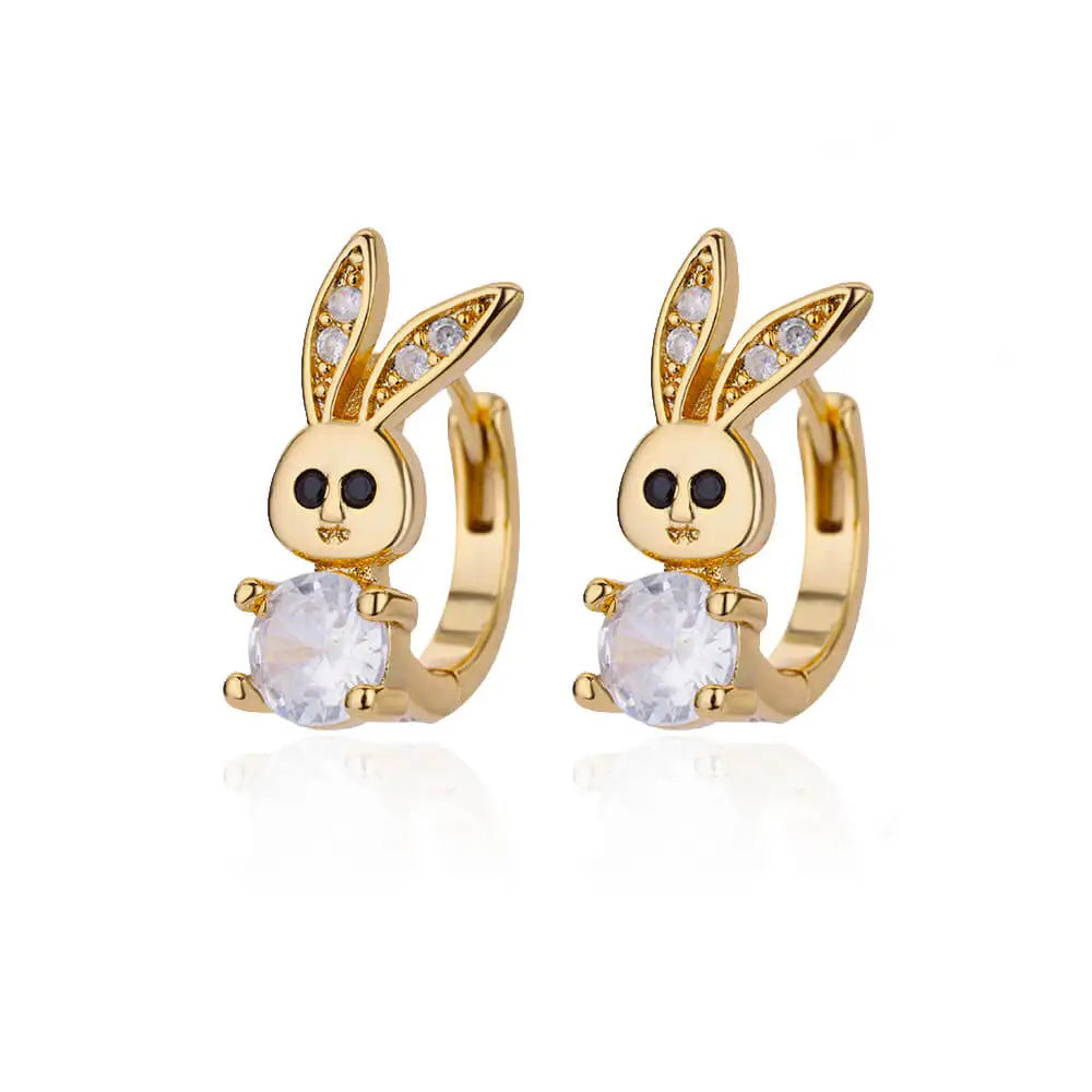 Gold Bunny Crystal Hoop Earrings