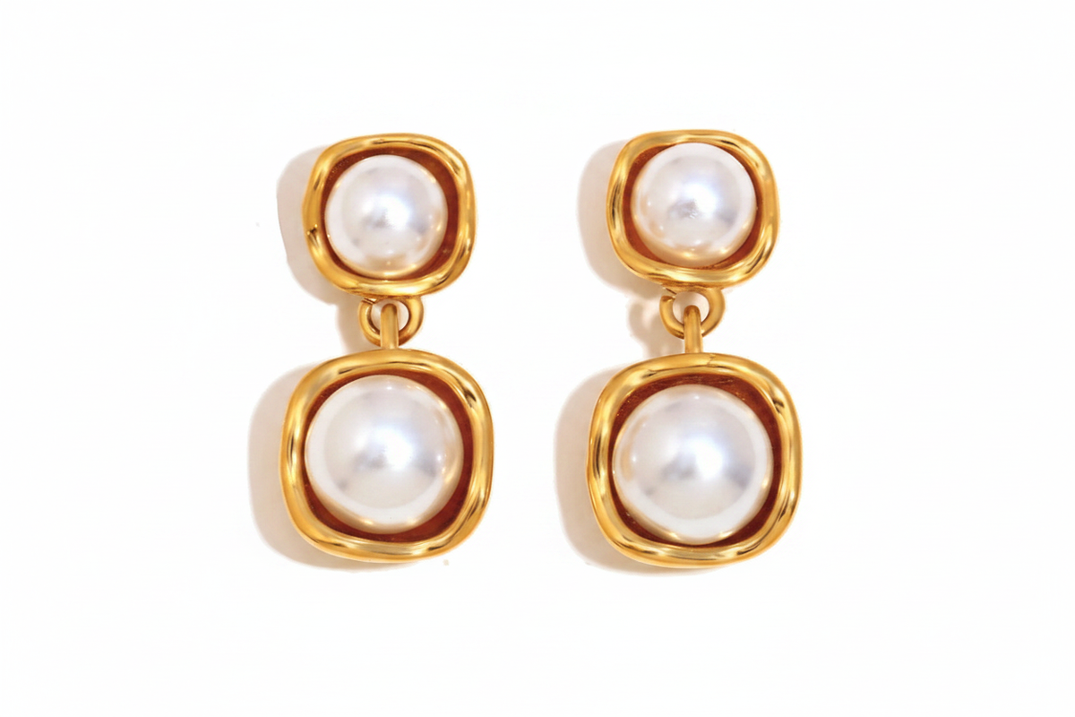 Double Pearl Drop Earrings