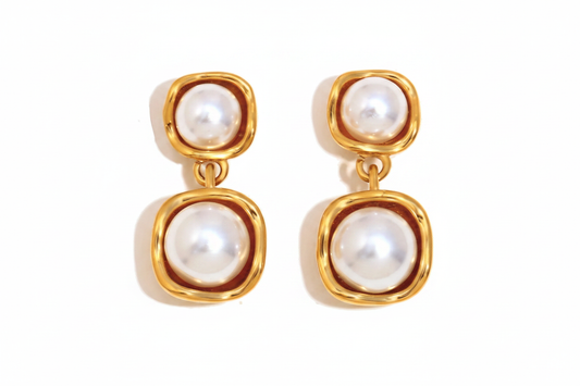 Double Pearl Drop Earrings