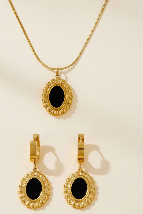 Black Onyx Combo Set – Necklace & Earrings