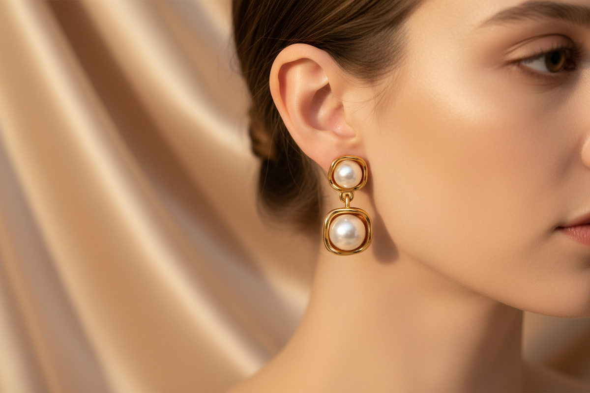 Double Pearl Drop Earrings