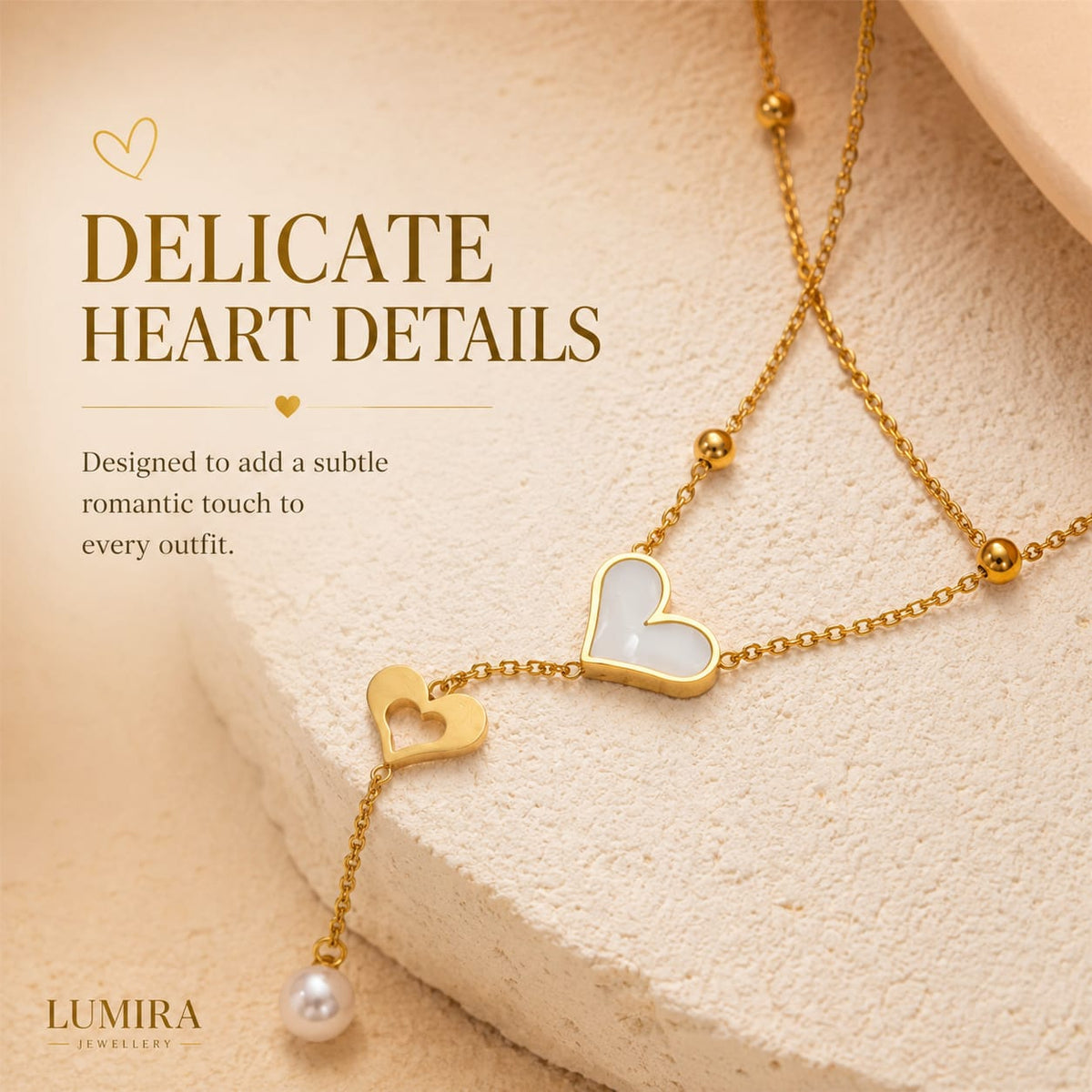Delicate Pearl Heart Necklace –