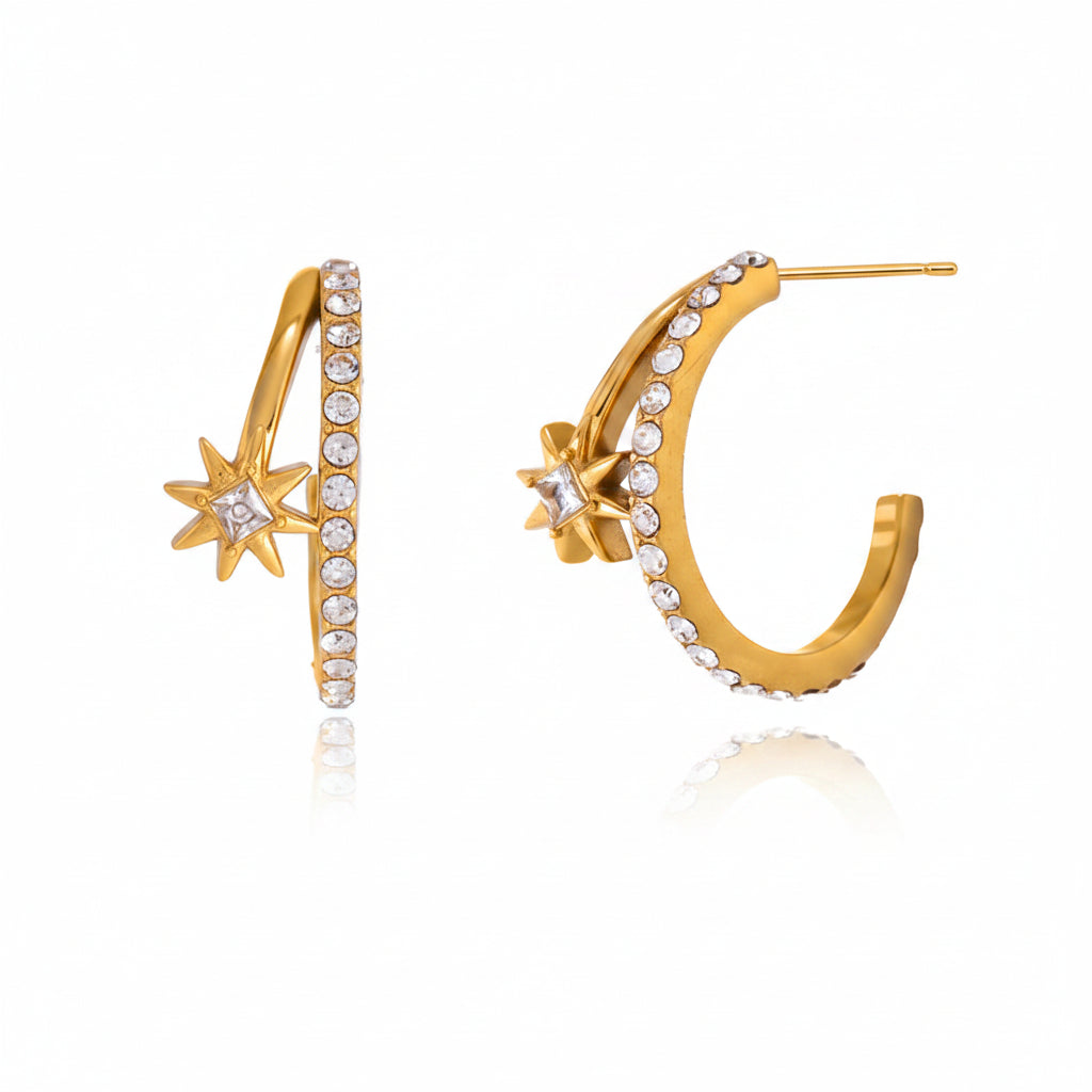 Celestial Star Crystal Hoop Earrings