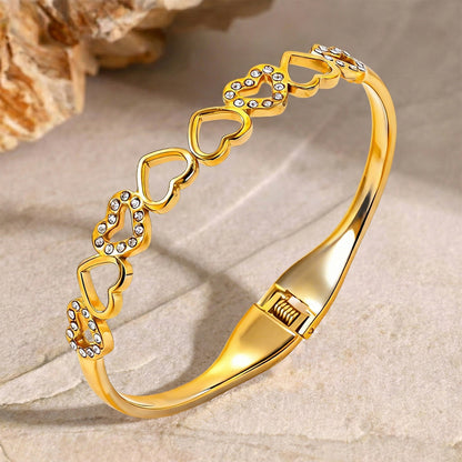 Gold Heart Crystal Bangle