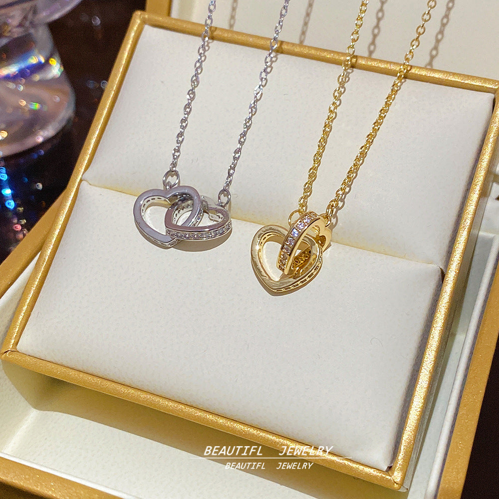 Gold Double Heart Pendant Necklace