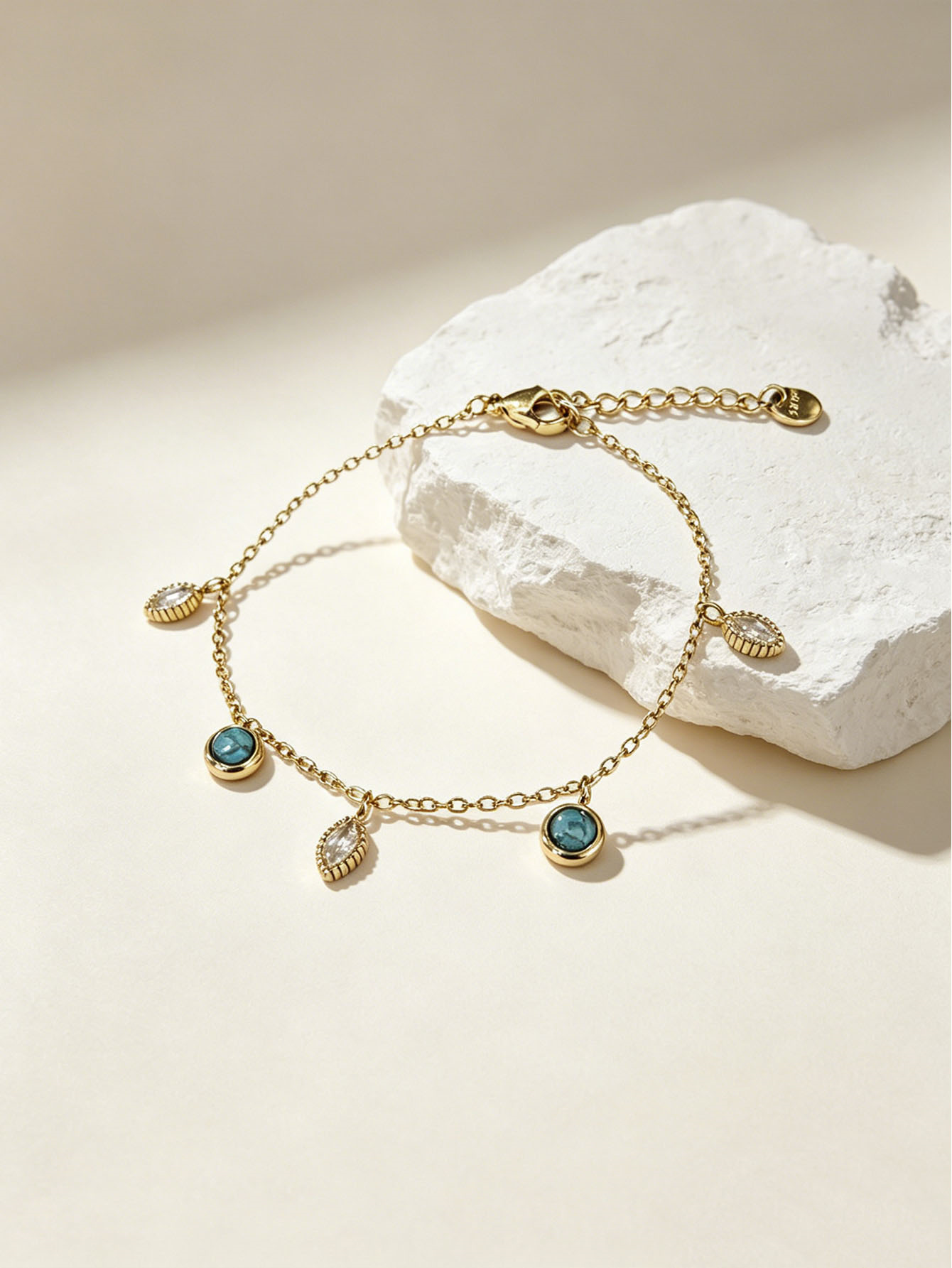 Gold Turquoise Charm Bracelet