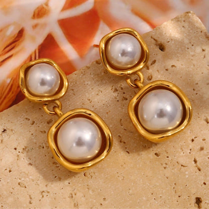Double Pearl Drop Earrings
