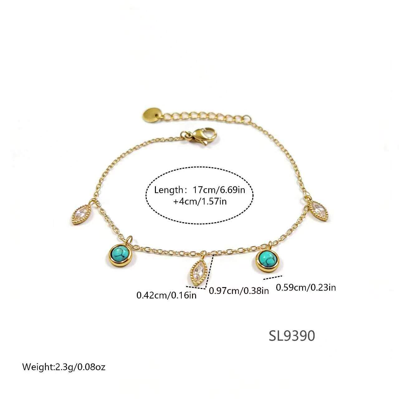 Gold Turquoise Charm Bracelet