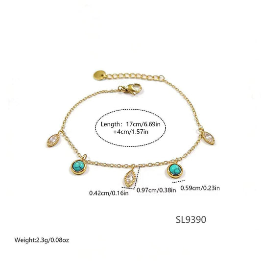Gold Turquoise Charm Bracelet