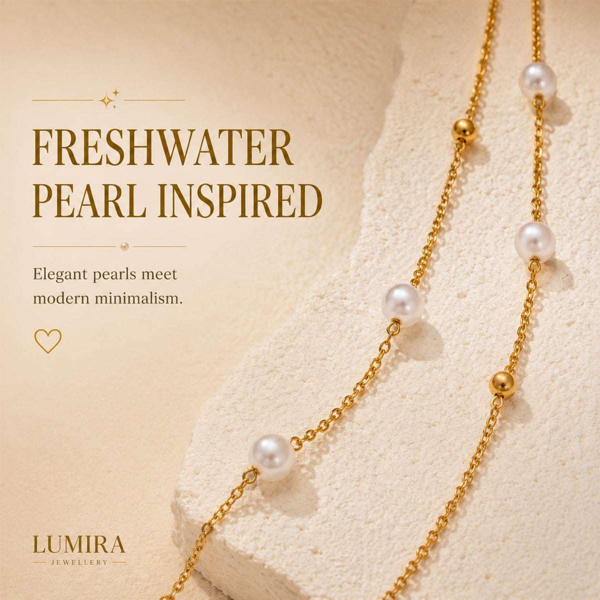 Delicate Pearl Heart Necklace –