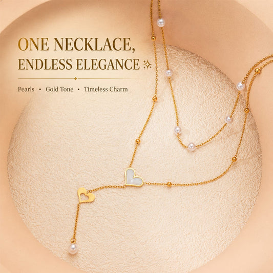 Delicate Pearl Heart Necklace –