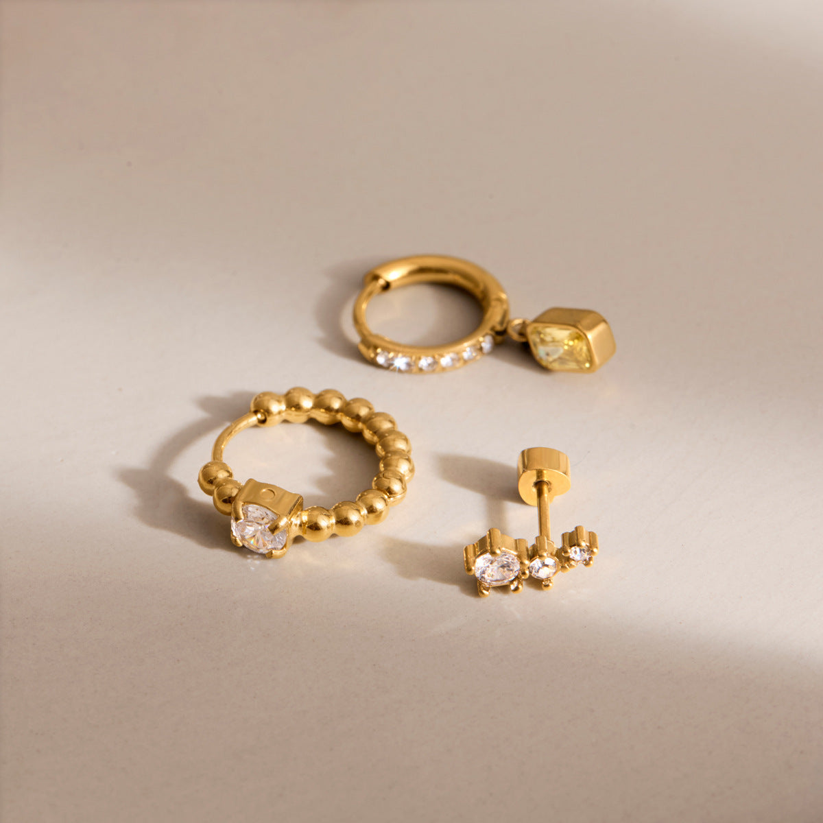 Golden Trio Huggie Earring Set