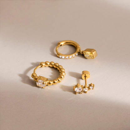 Golden Trio Huggie Earring Set