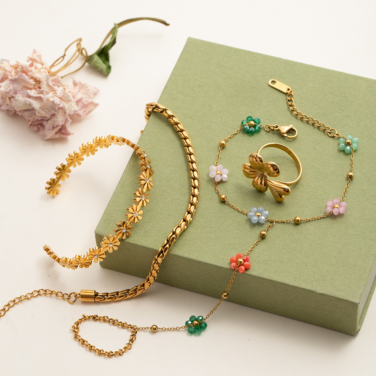 Gold Flower Bangle