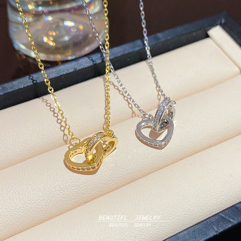 Gold Double Heart Pendant Necklace