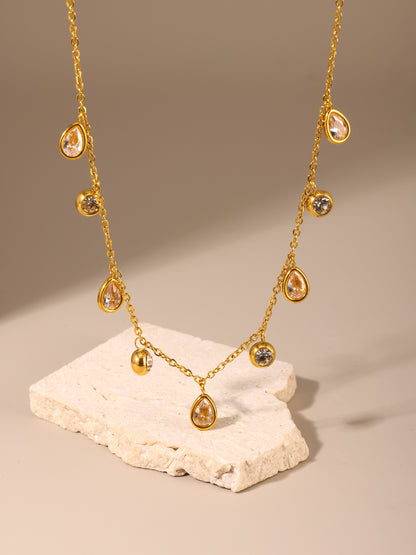 Dainty Gold Teardrop Charm Necklace(green)