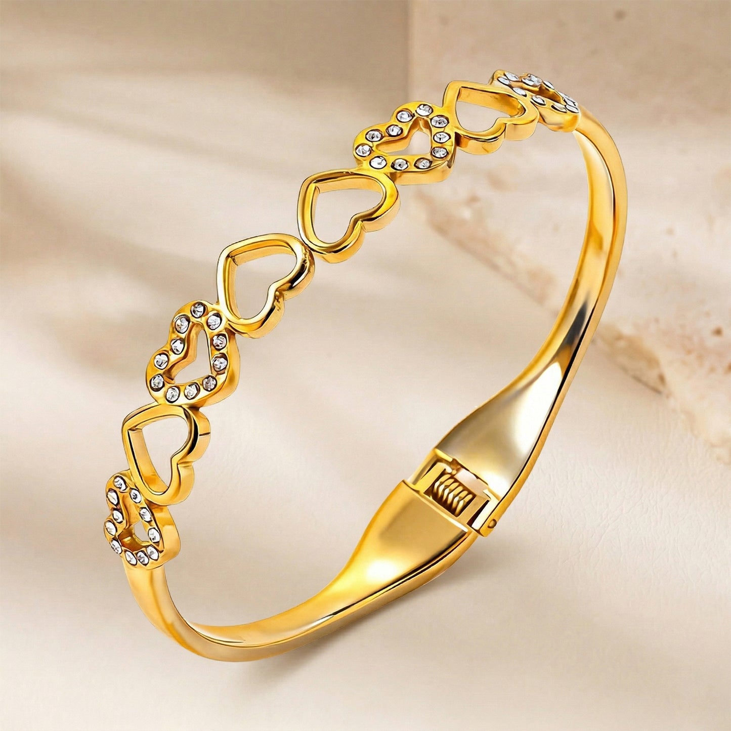 Gold Heart Crystal Bangle