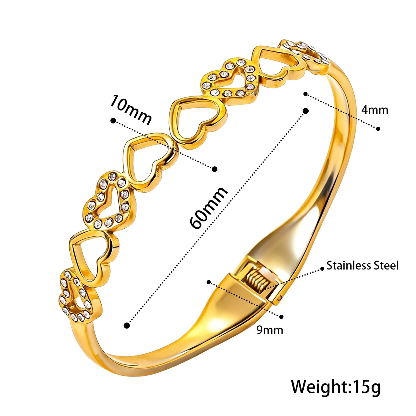Gold Heart Crystal Bangle