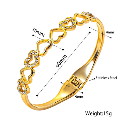 Gold Heart Crystal Bangle