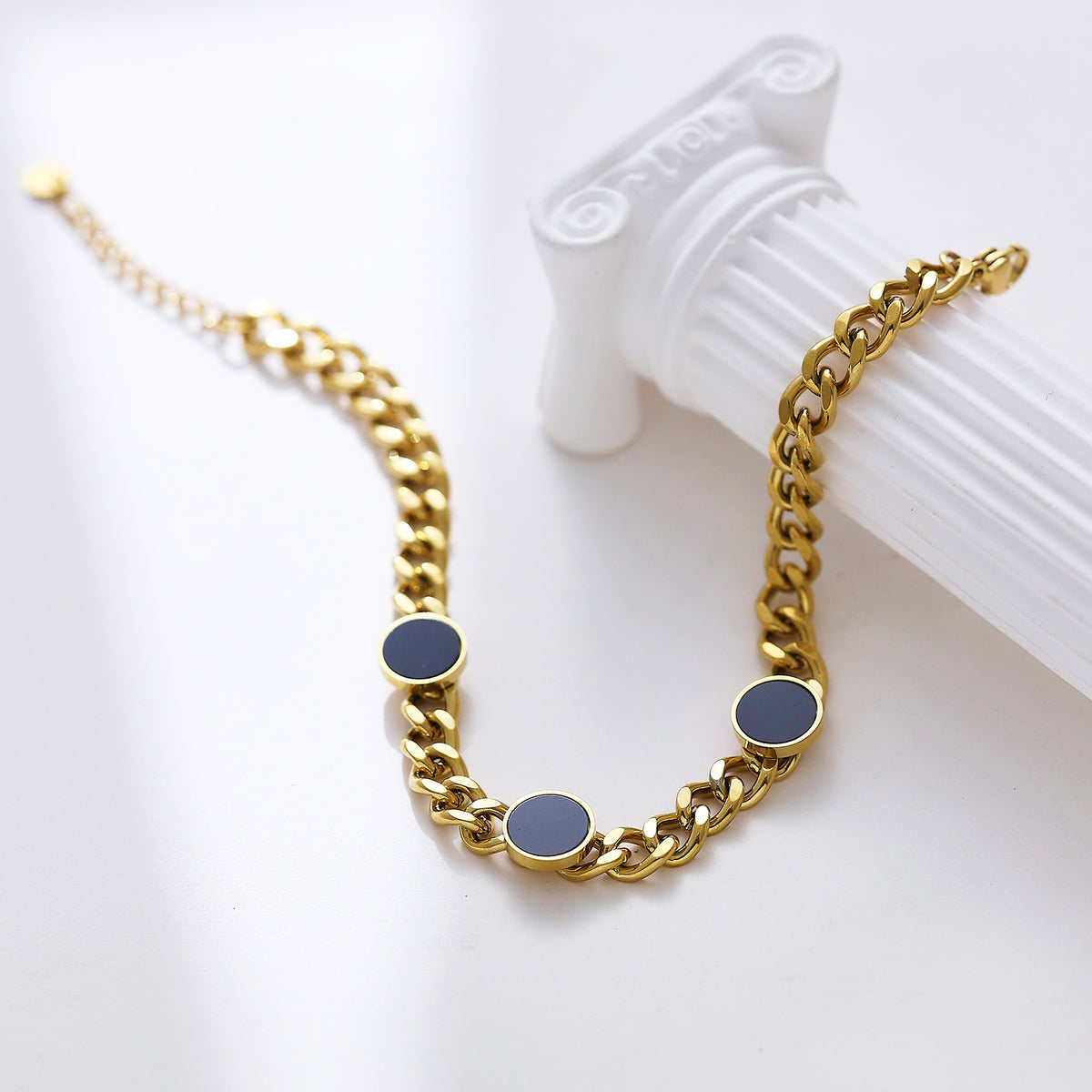 Black Stone Gold Chain Bracelet