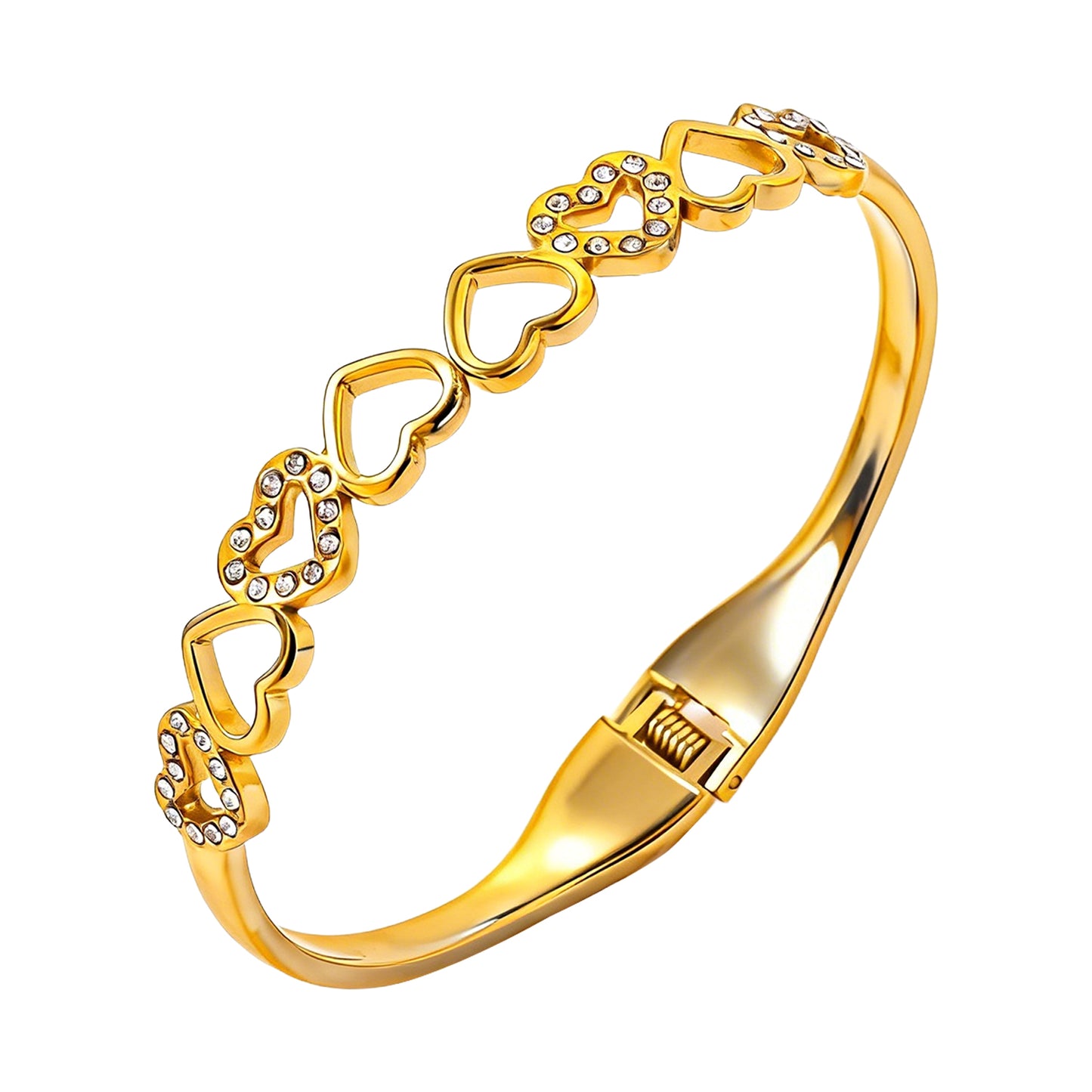 Gold Heart Crystal Bangle