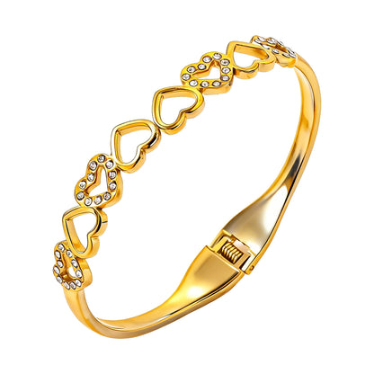 Gold Heart Crystal Bangle