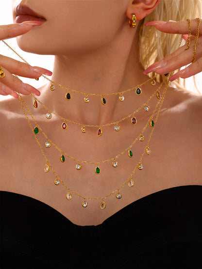 Dainty Gold Teardrop Charm Necklace(green)