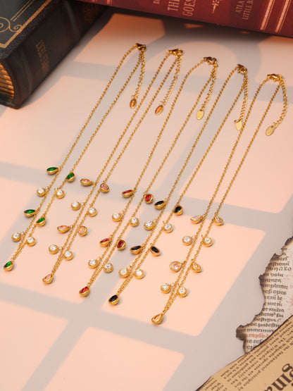 Dainty Gold Teardrop Charm Necklace(green)