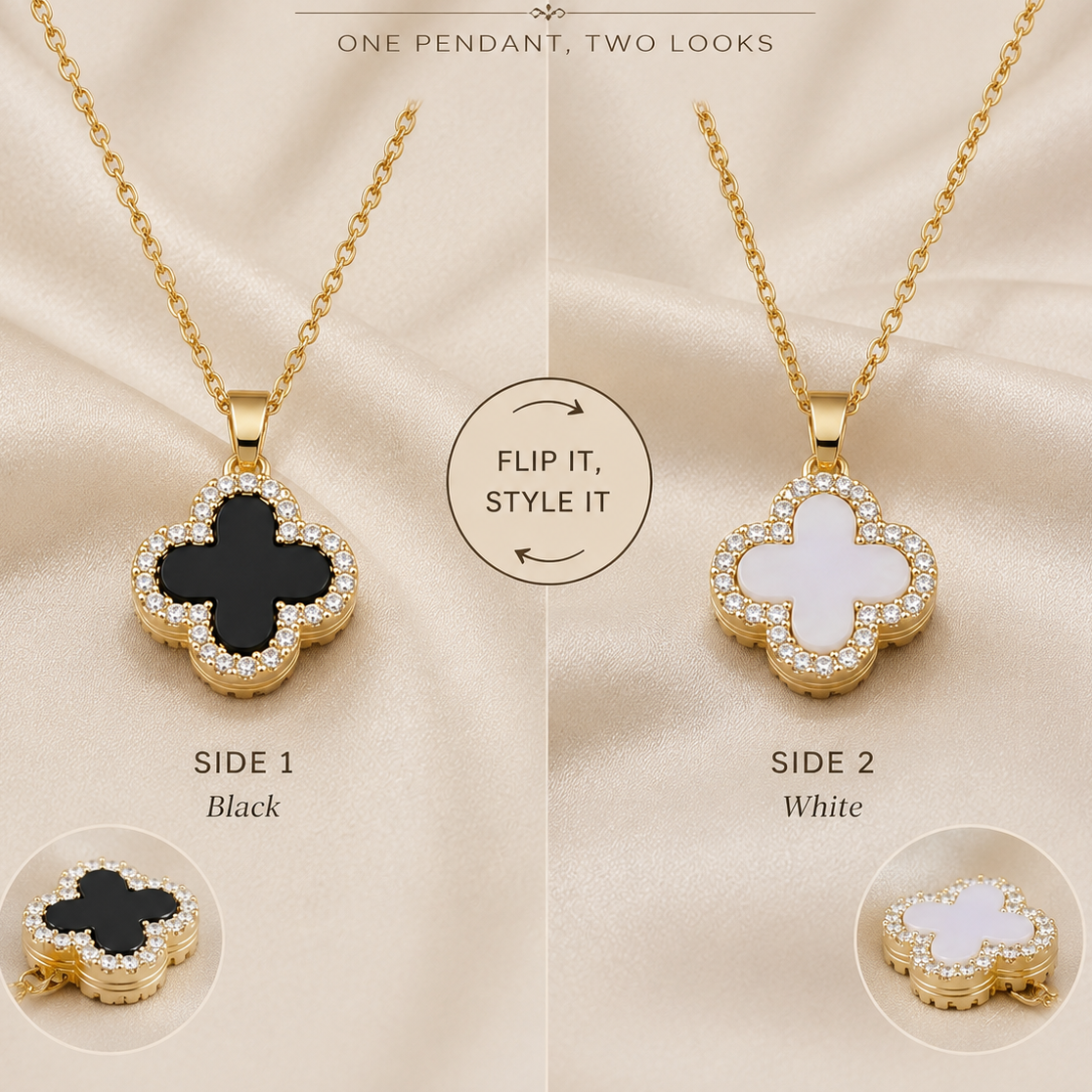 Clover Duo Necklace – Reversible Black & White