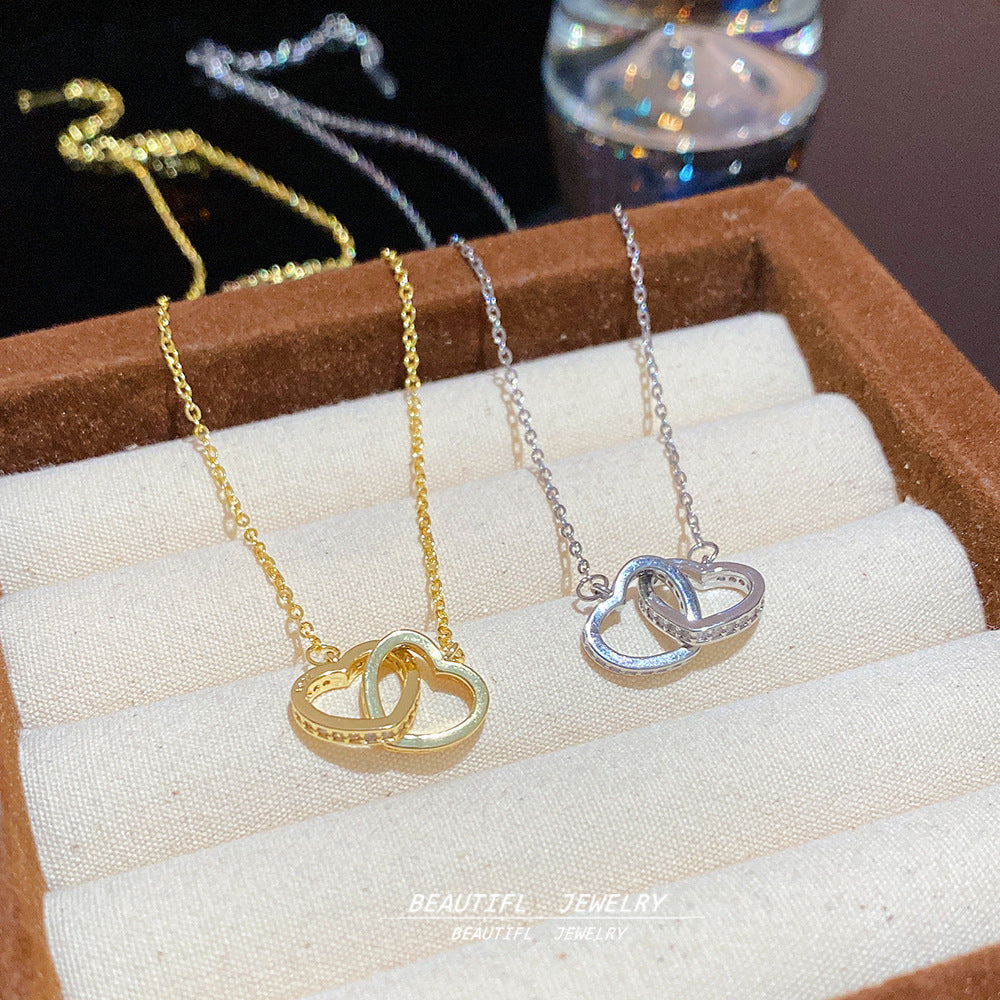 Gold Double Heart Pendant Necklace