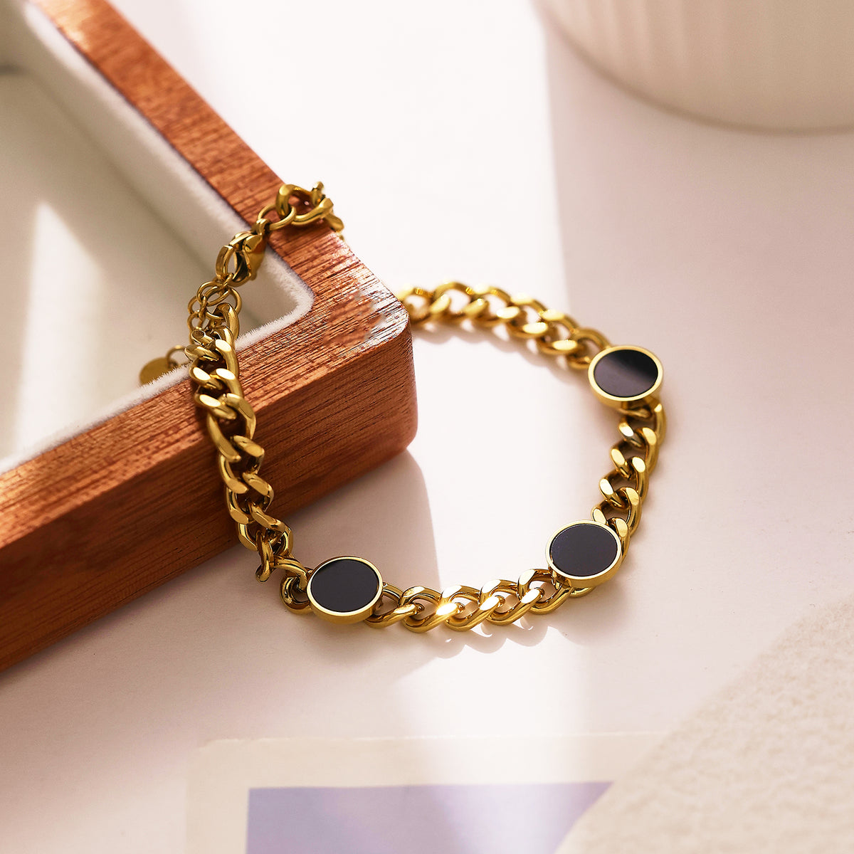 Black Stone Gold Chain Bracelet