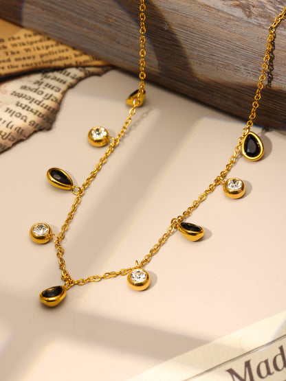 Dainty Gold Teardrop Charm Necklace(green)